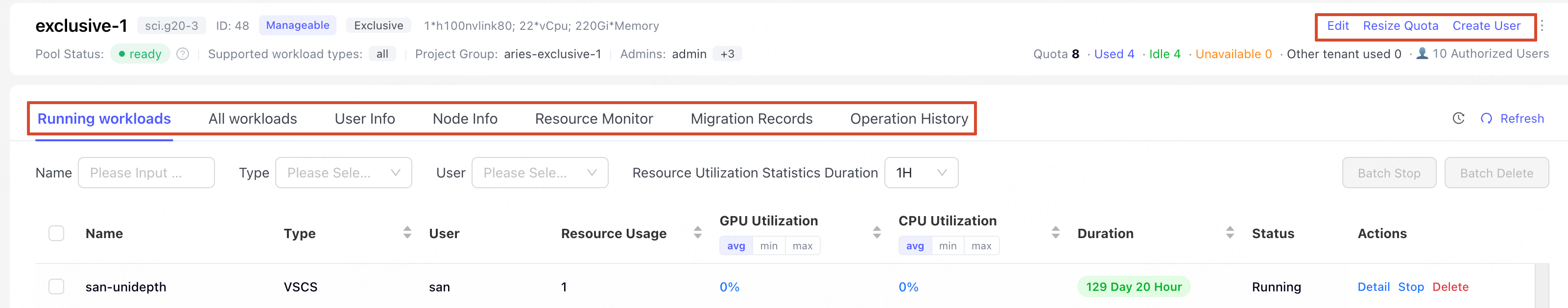 Resource Pool Details