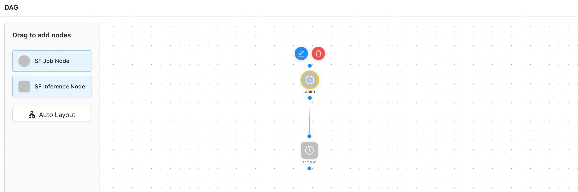 Workflow DAG form orchestration canvas