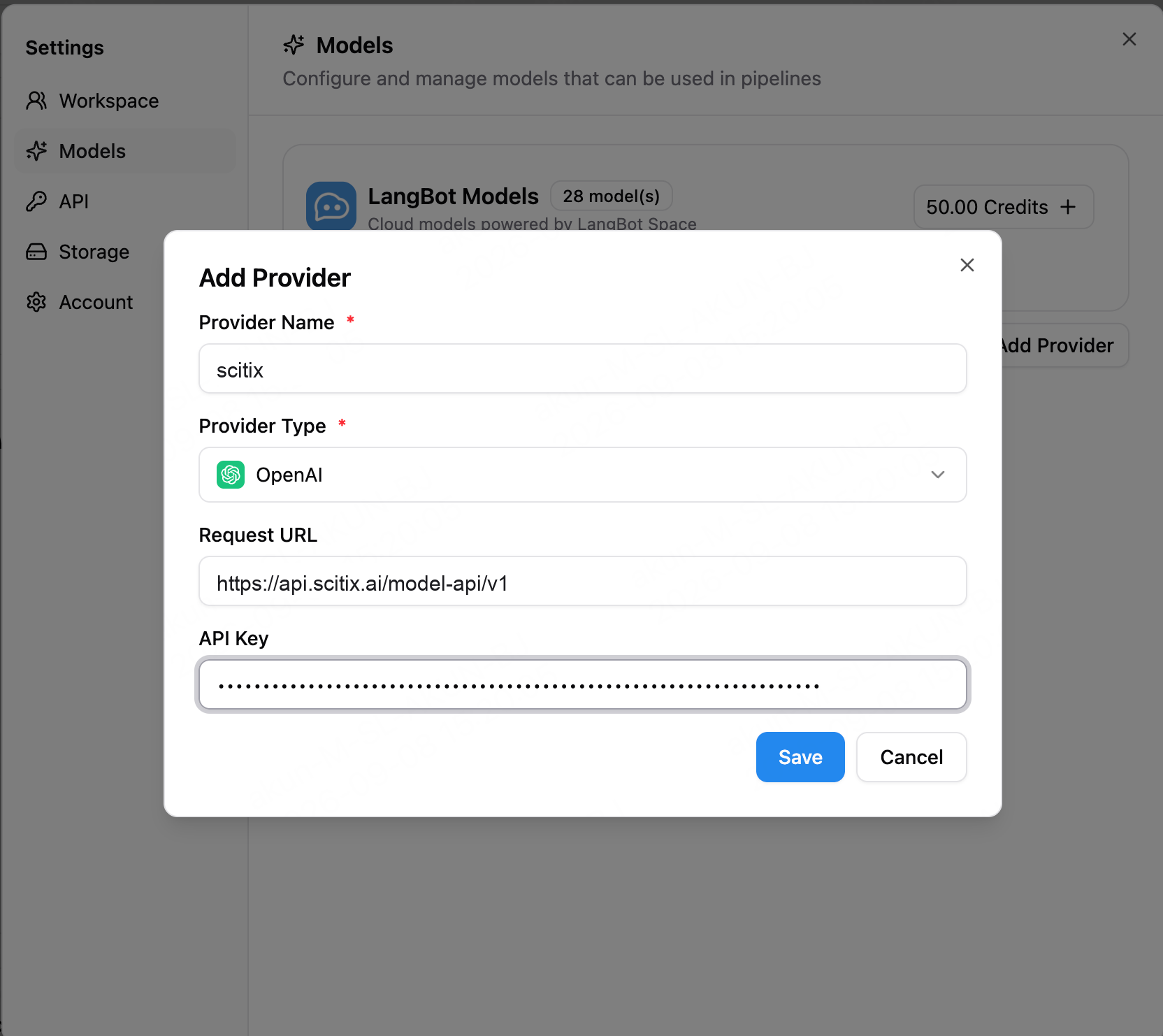 LangBot OpenAI provider with Request URL pointed to ScitiX