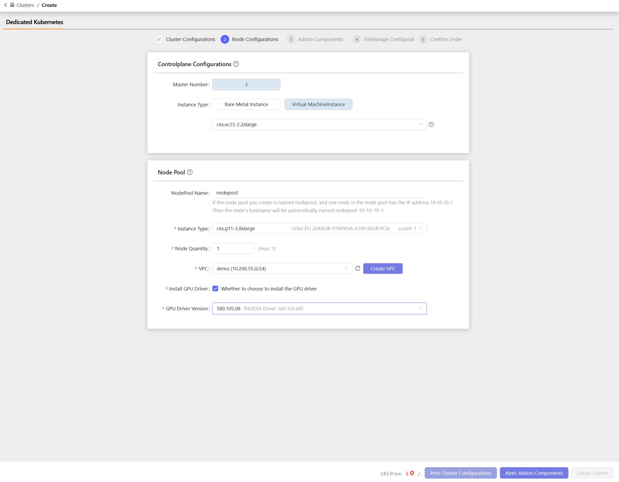 Step 2: Node Configurations