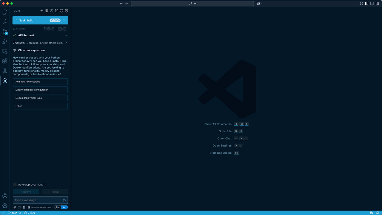Cline — chat interface and task execution