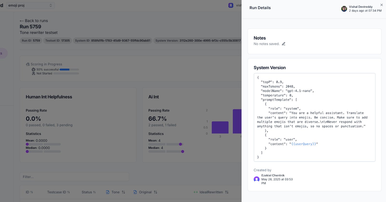 Compiled metrics text view in run details