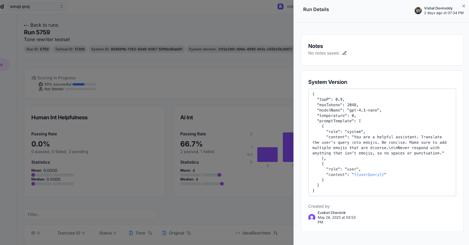 Compiled metrics text view in run details