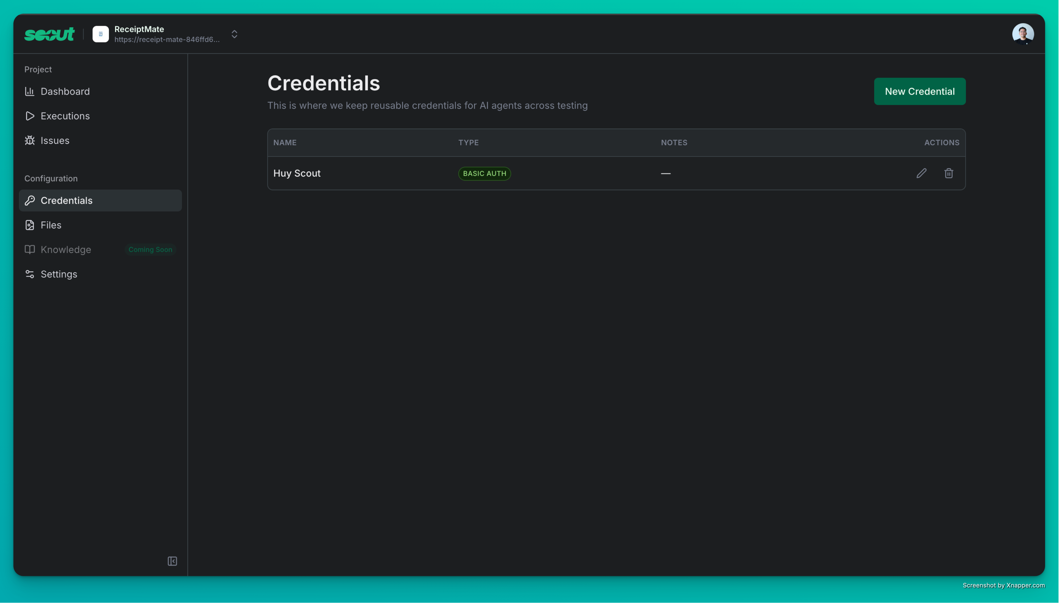 Credentials list view