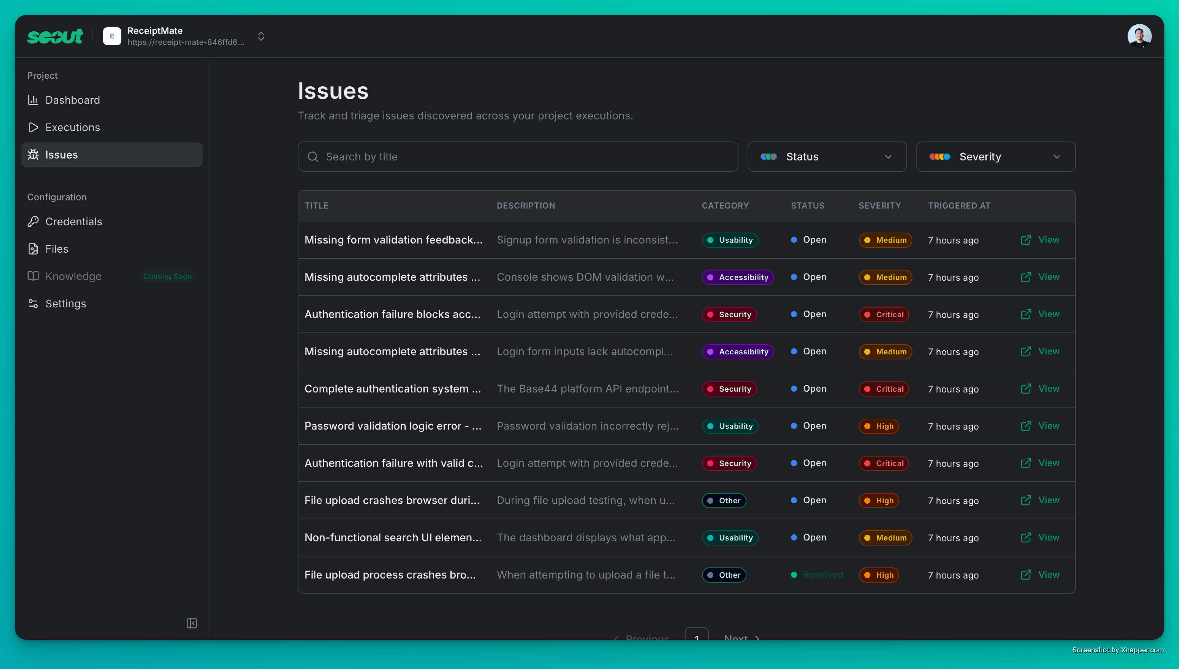 Issues - Scout - Find Bugs in Lovable, Replit, V0, Base44 Apps