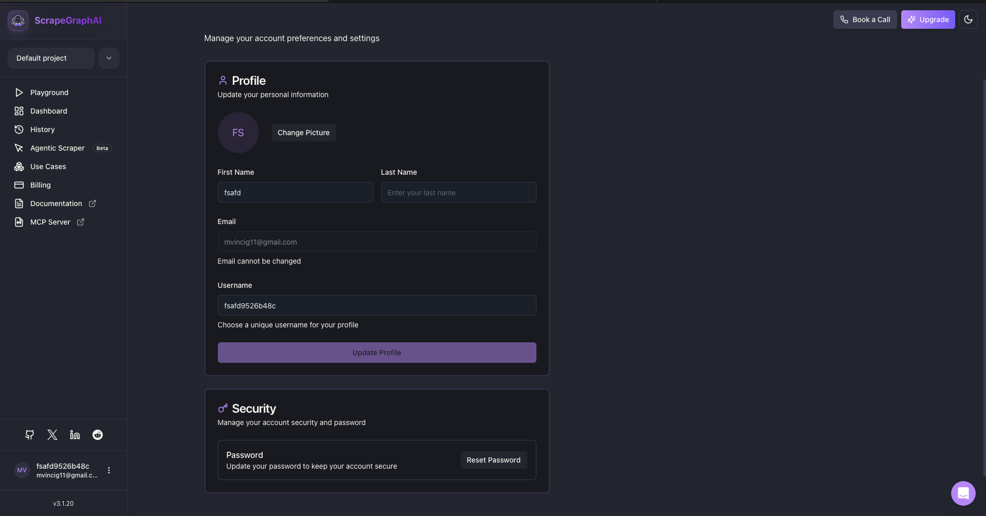 User Settings Interface