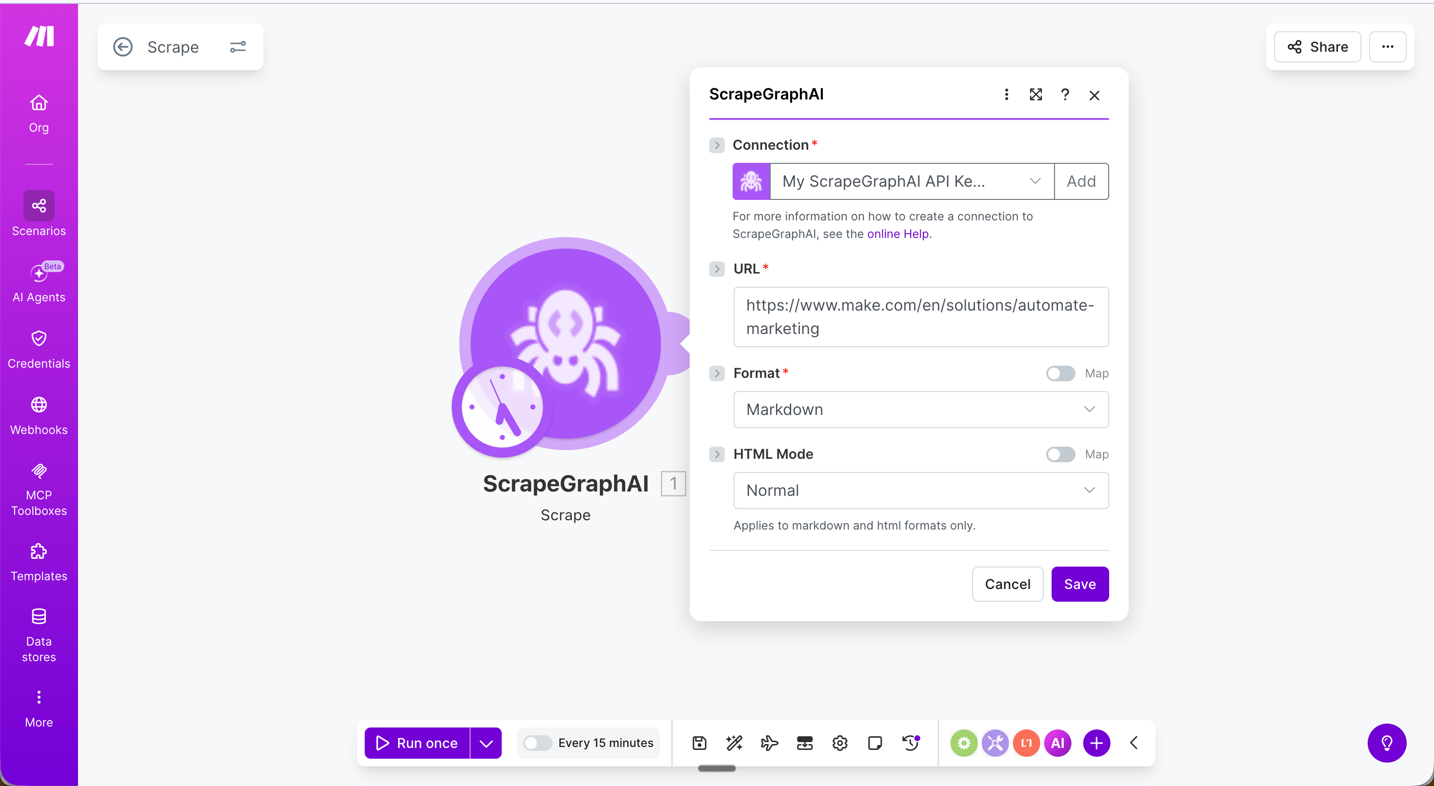Scrape a URL module configuration