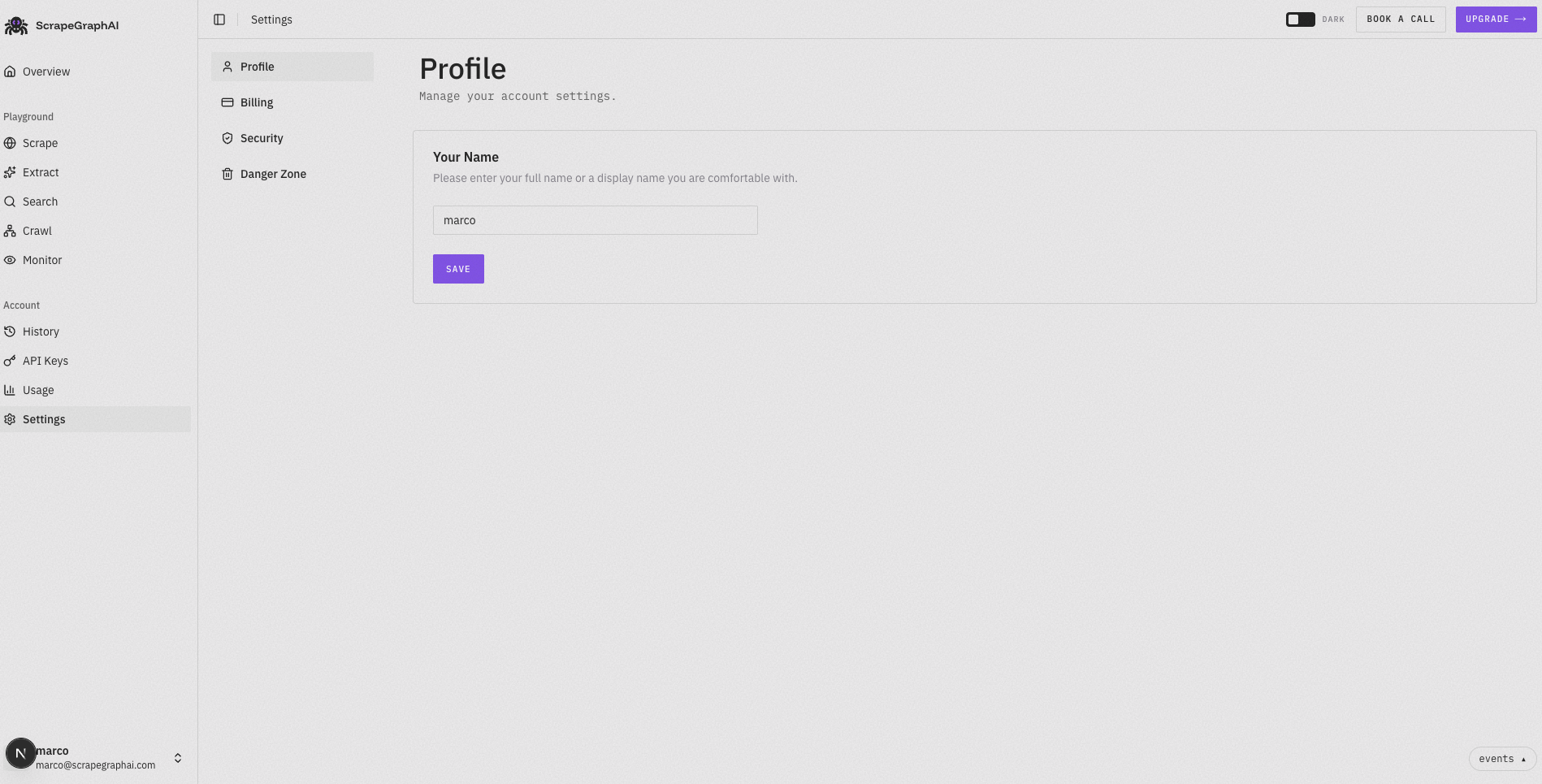 User Settings Interface