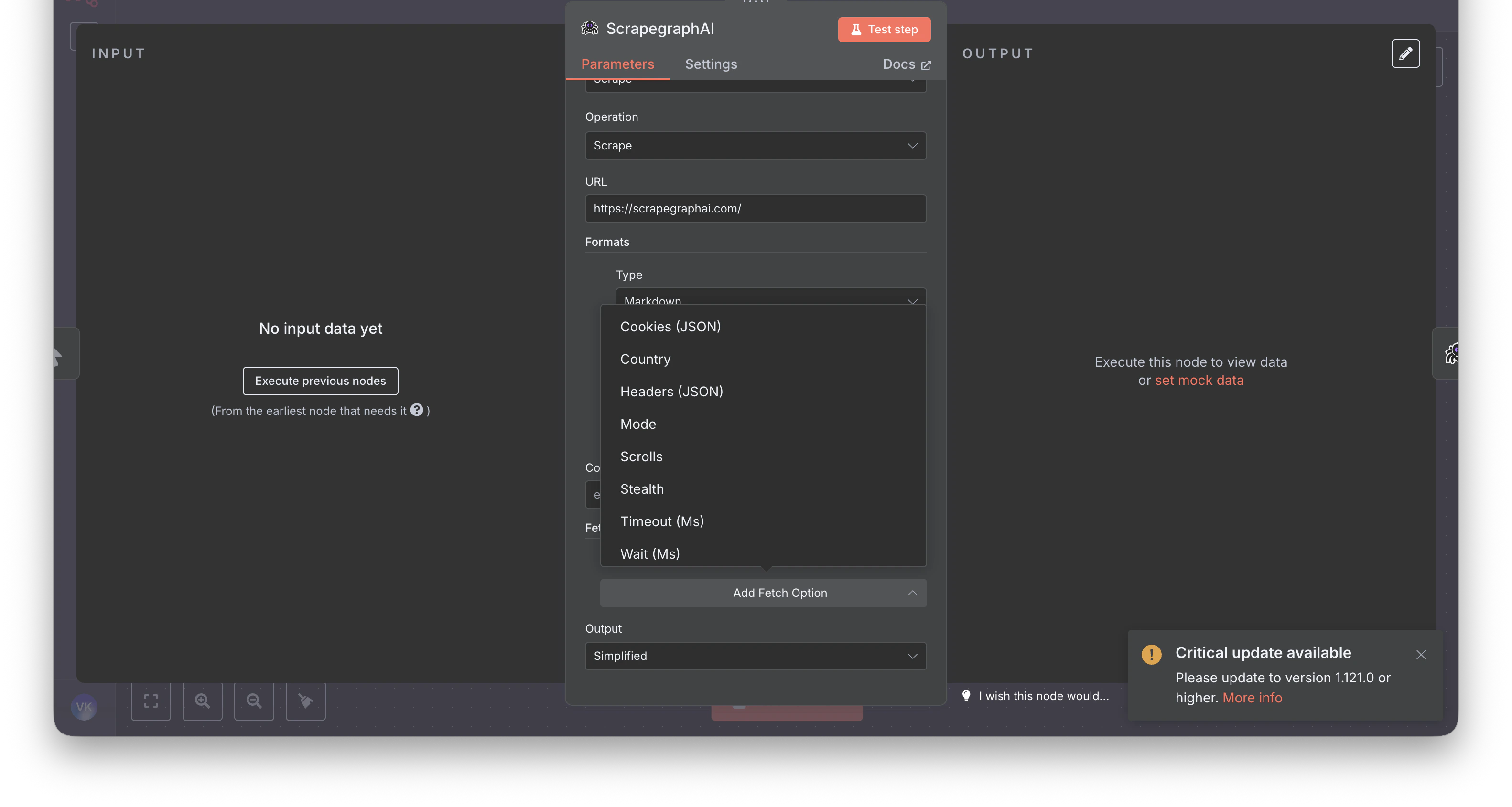 v2 Fetch Config dropdown showing the eight available knobs