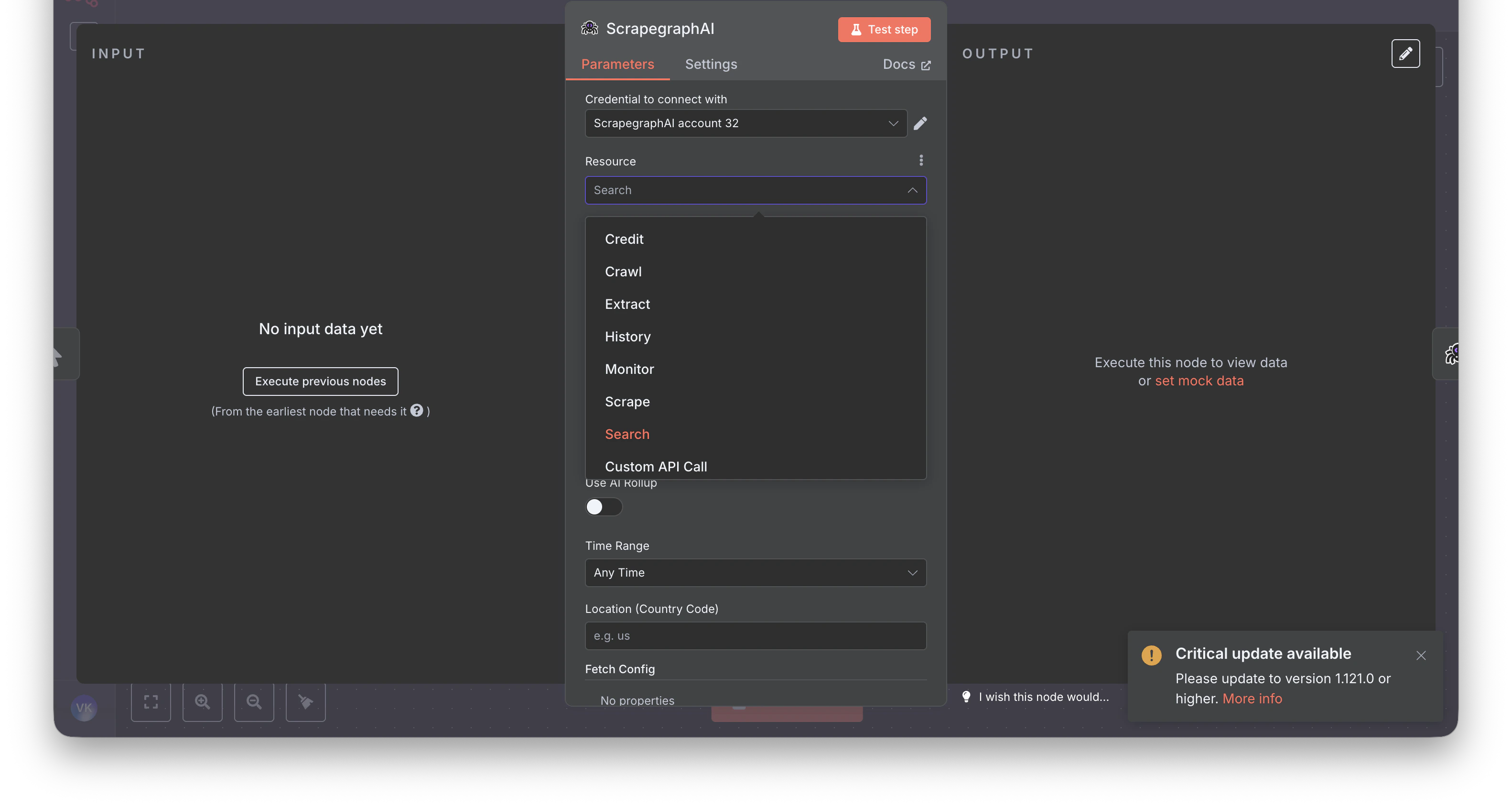v2 resource picker showing Crawl, Credit, Extract, History, Monitor, Scrape, Search