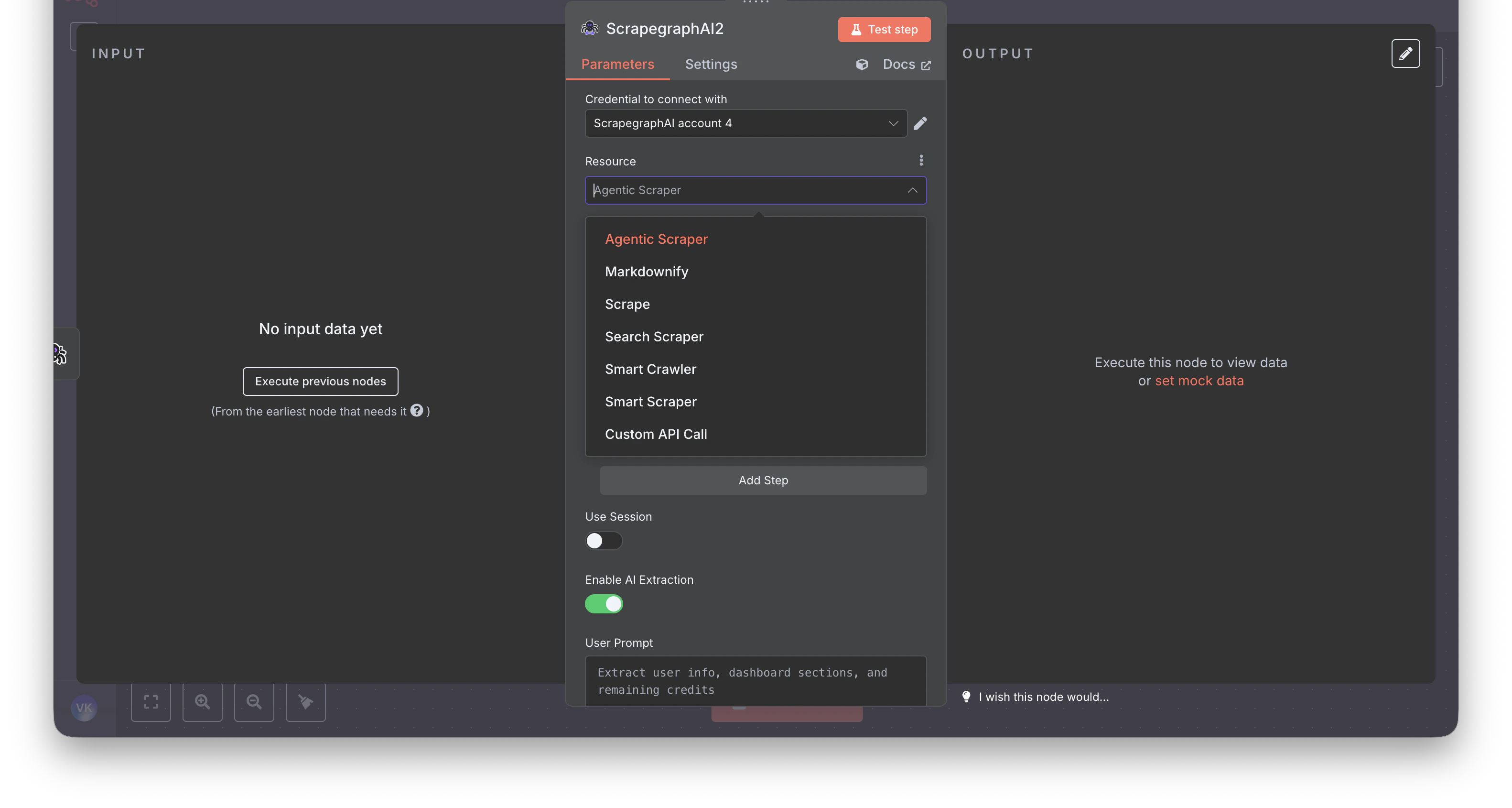 v1 resource picker showing SmartScraper, SearchScraper, Markdownify, Scrape, SmartCrawler, AgenticScraper