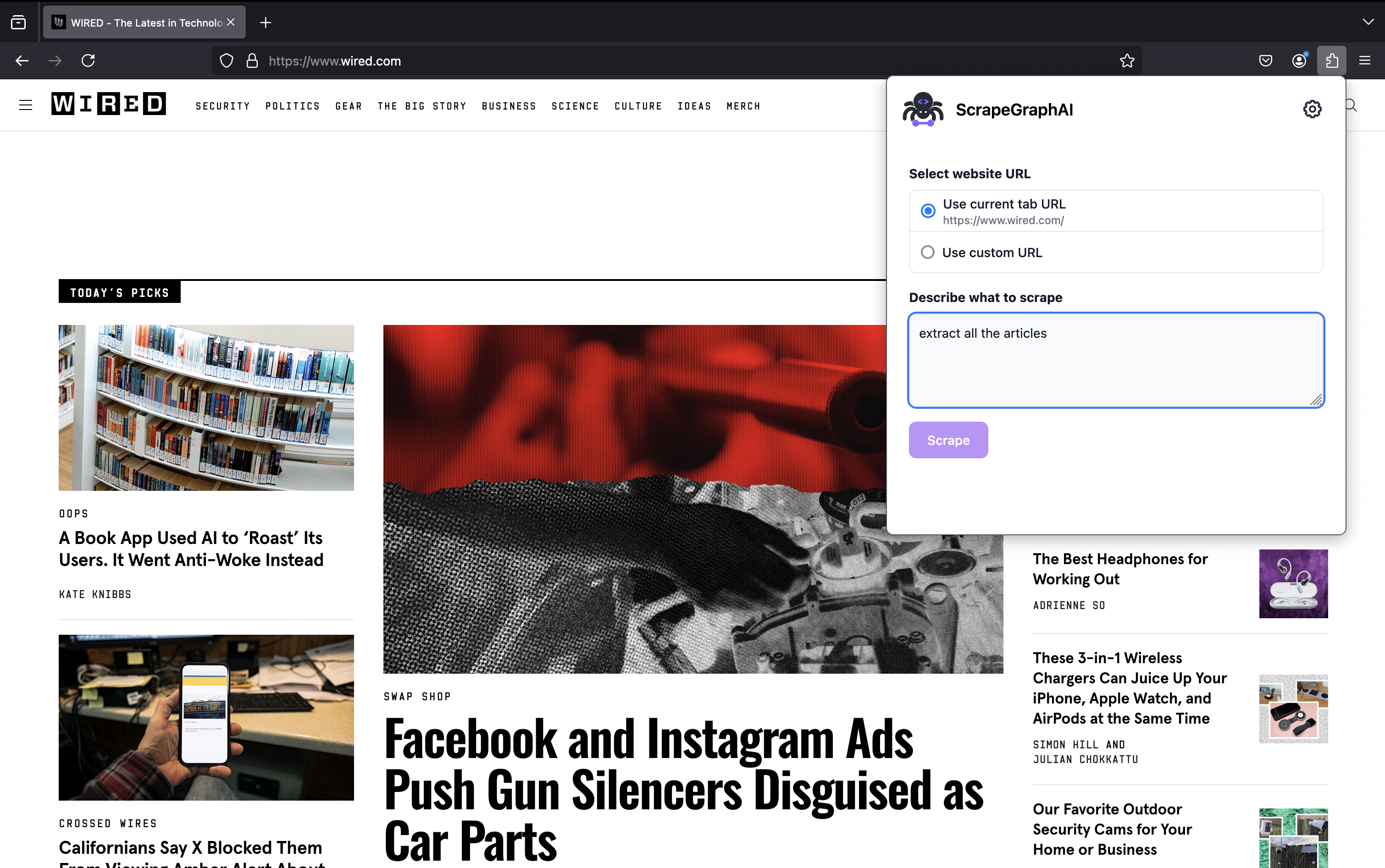 ScrapeGraphAI Firefox Extension