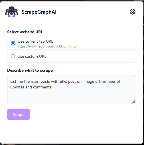 Firefox Extension Main View