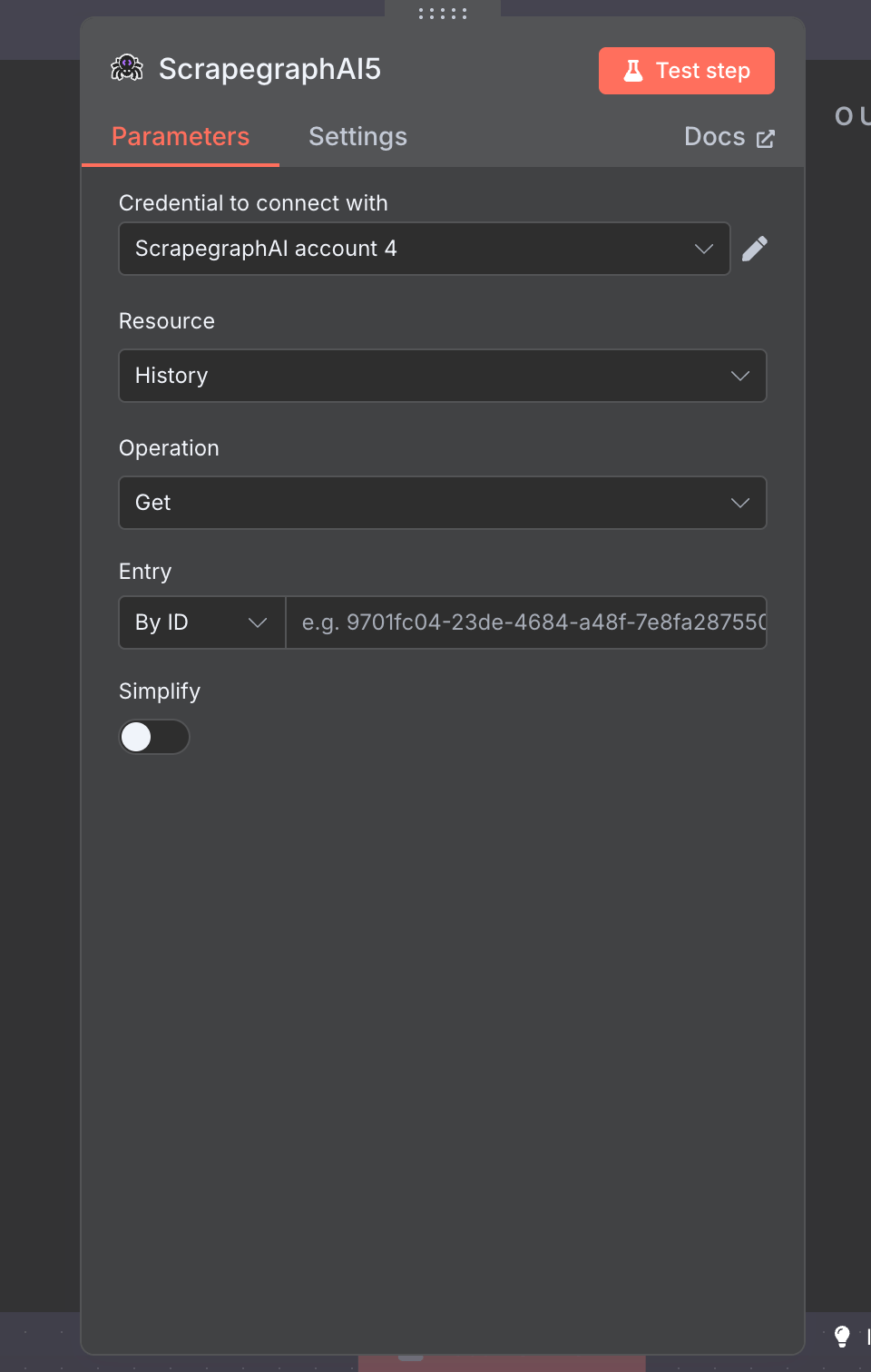 History Get node with the Entry Resource Locator set to By ID