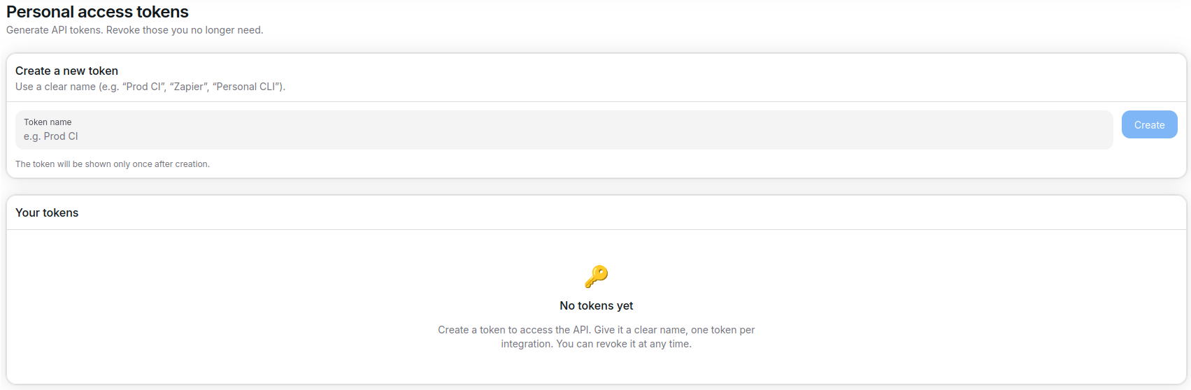 Fenêtre de création de token