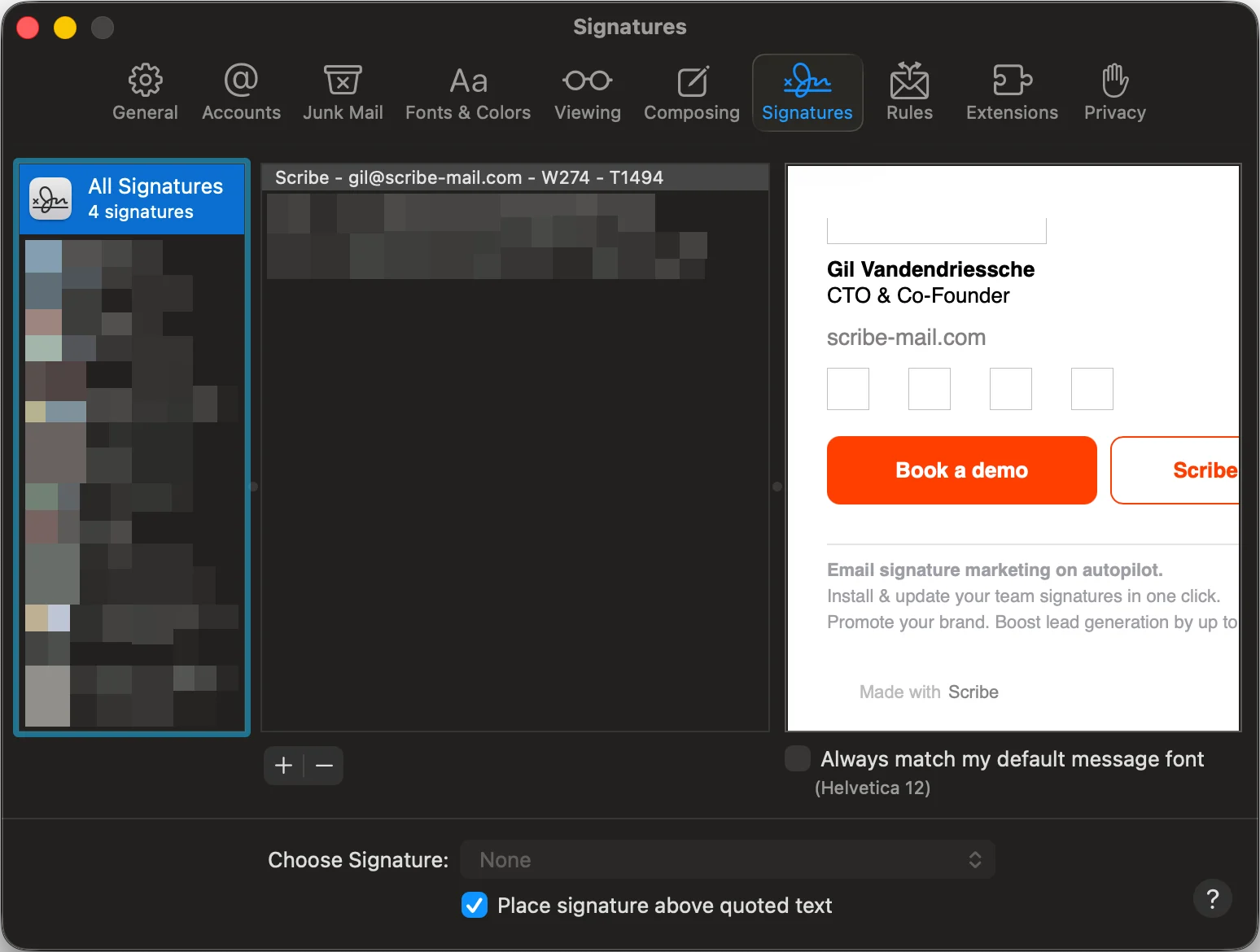 Paramètres des signatures Apple Mail
