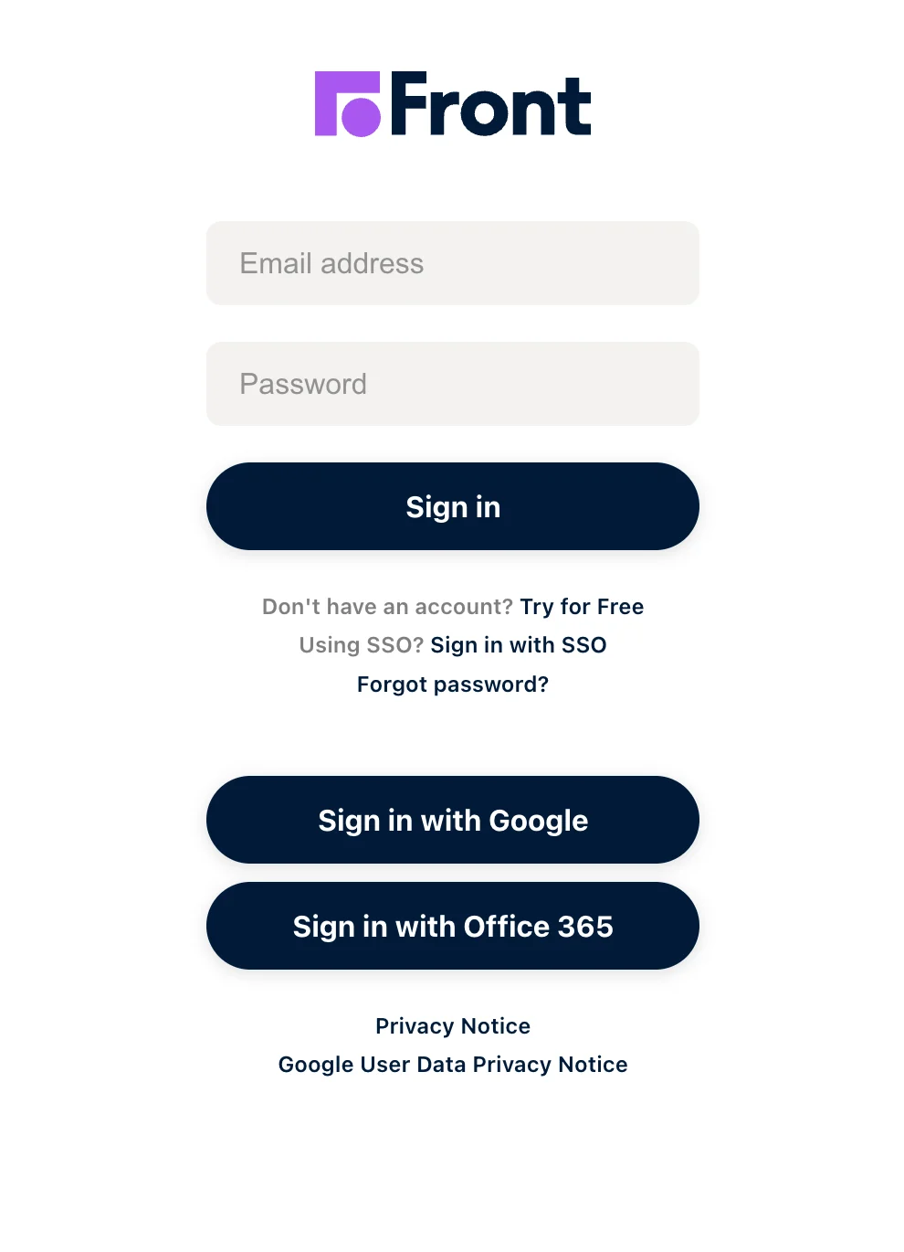 Front sign-in page