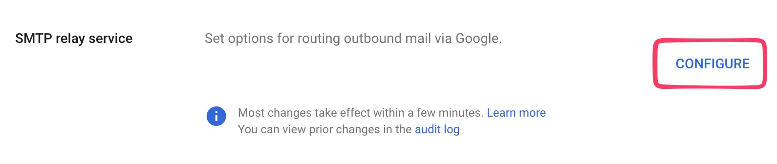 SMTP relay serviceのConfigureボタン
