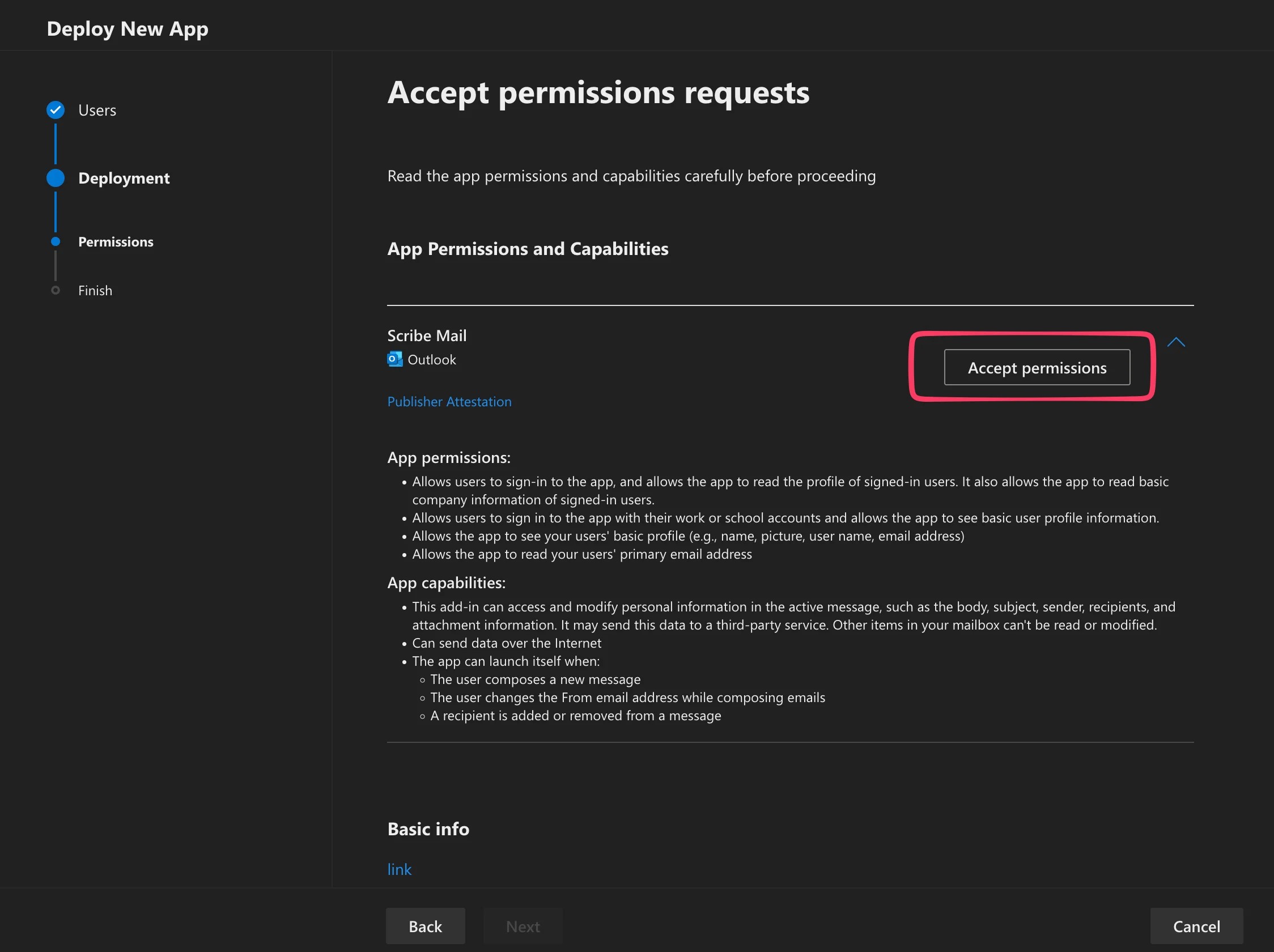 Layar Accept permissions requests dengan tombol Accept permissions disorot