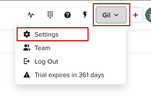SalesLoft user menu with Settings option