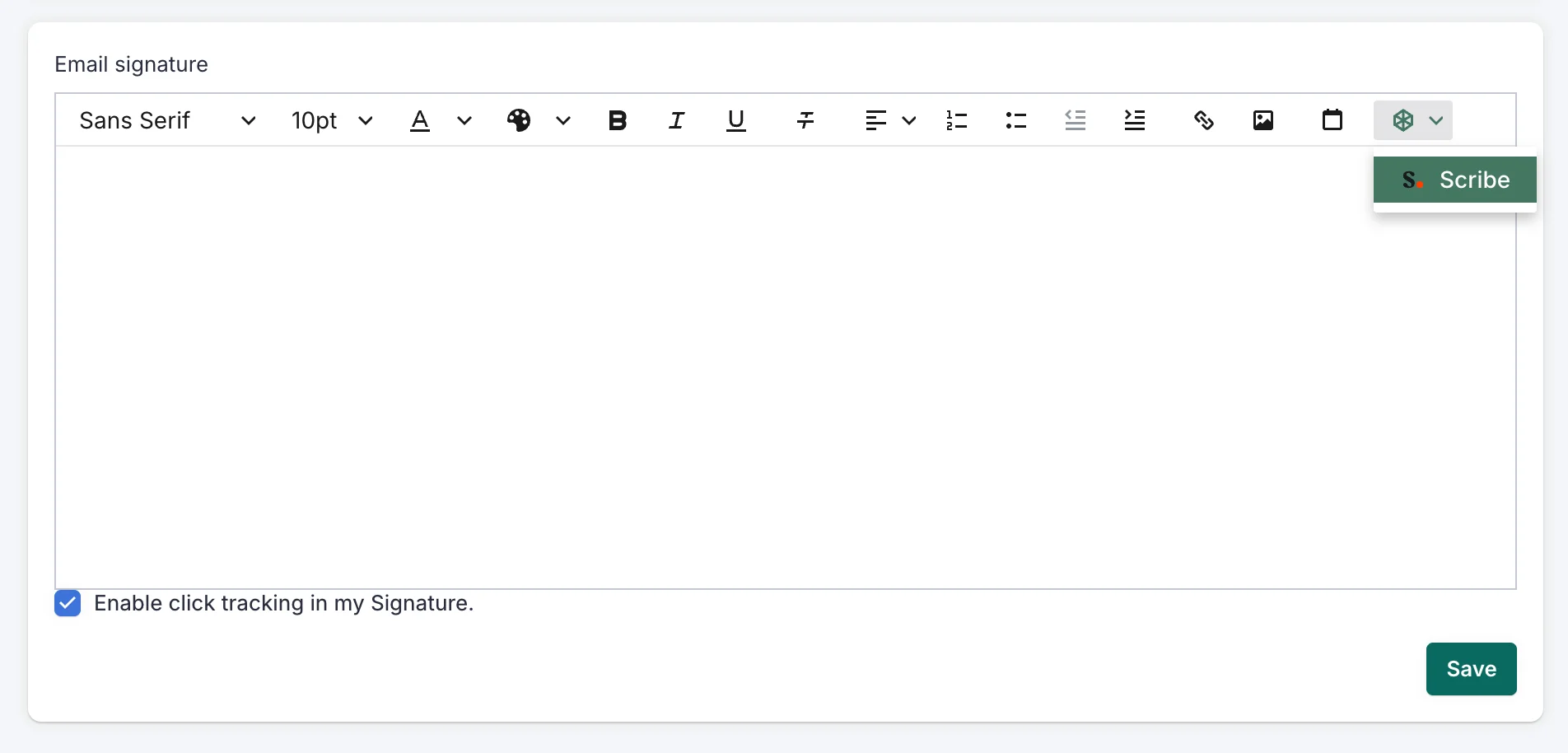 SalesLoft Email Signature section with Scribe button