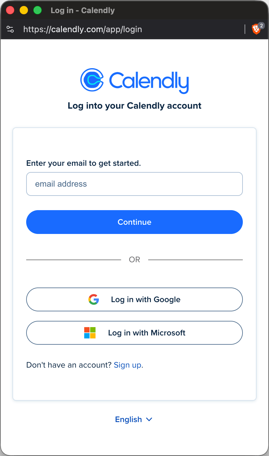 Calendly sign-in screen