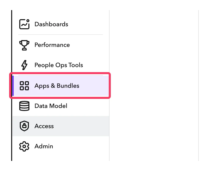 ChartHop-Seitenleiste mit ausgewähltem Apps & Bundles