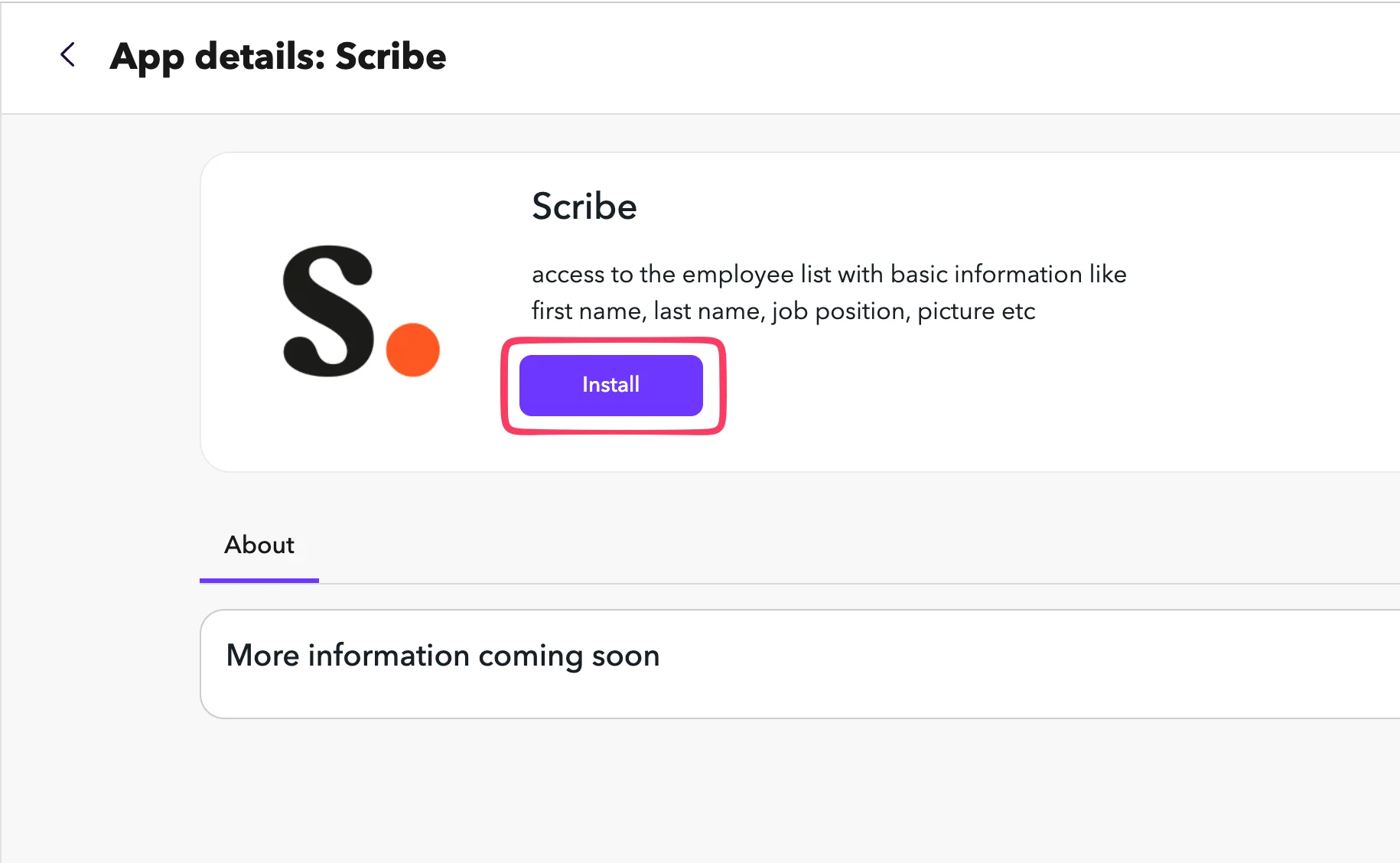 Detailseite der Scribe-App mit Install-Schaltfläche