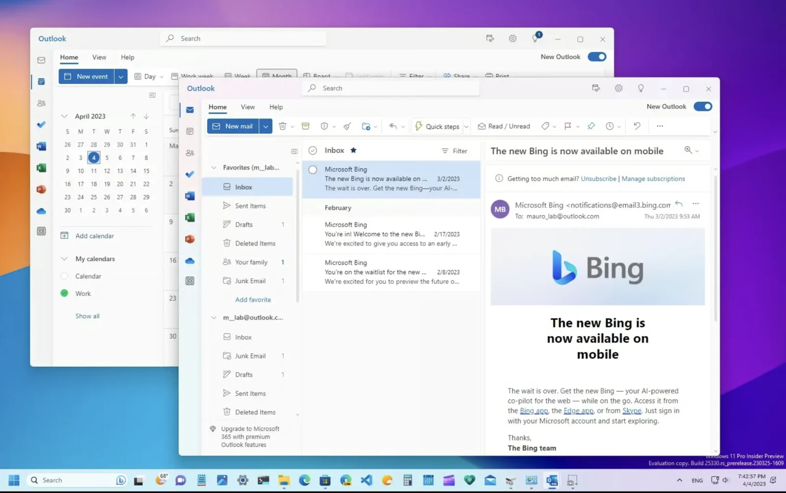 Esquina superior derecha de la ventana de Outlook con el interruptor para cambiar a la nueva versión de Outlook