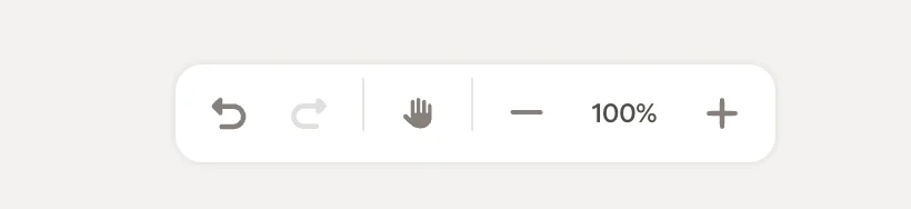 取り消し、やり直し、ハンドツール、ズーム操作を備えたアクションバー