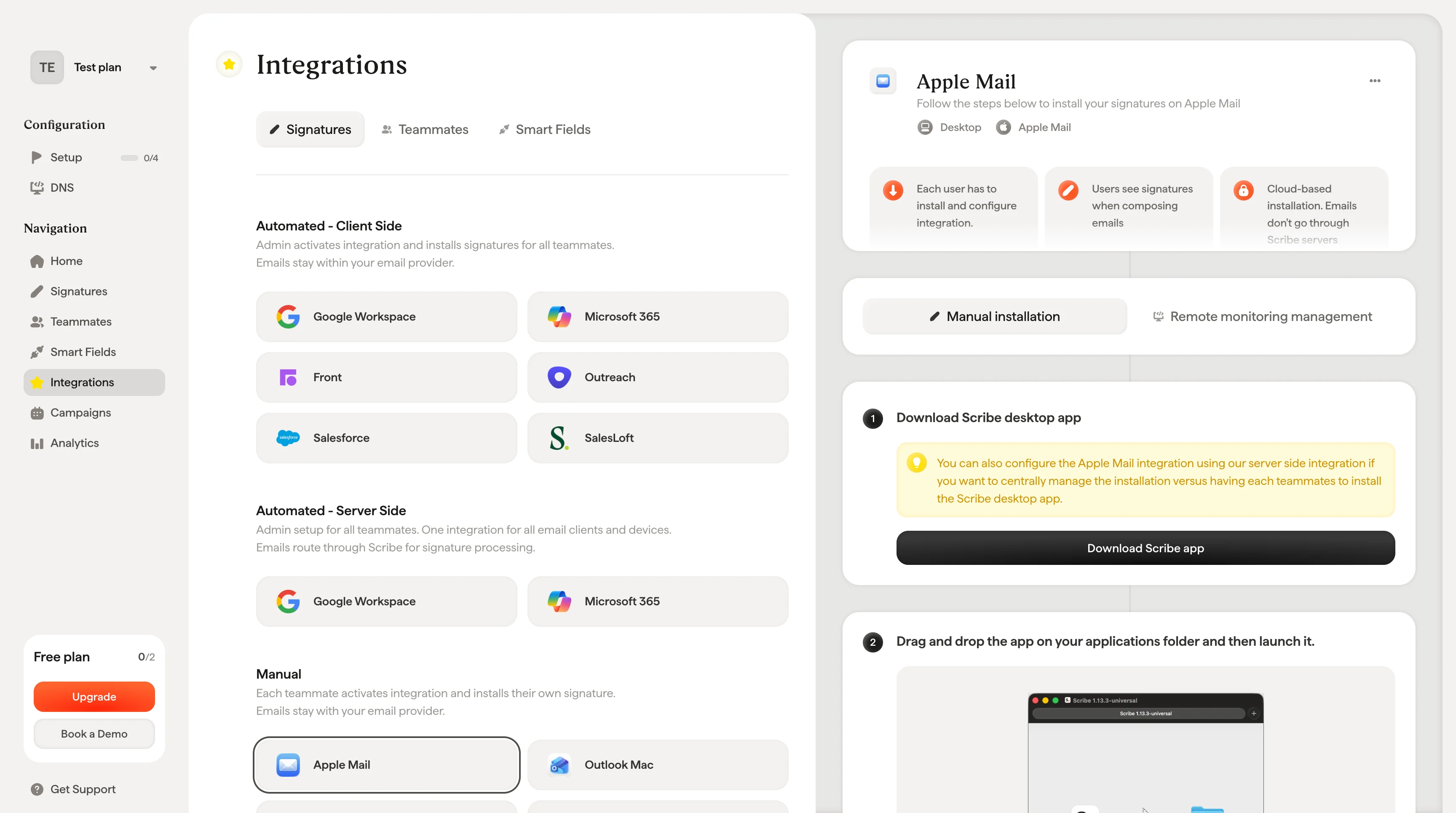Télécharger l'application de bureau Scribe depuis la page des intégrations