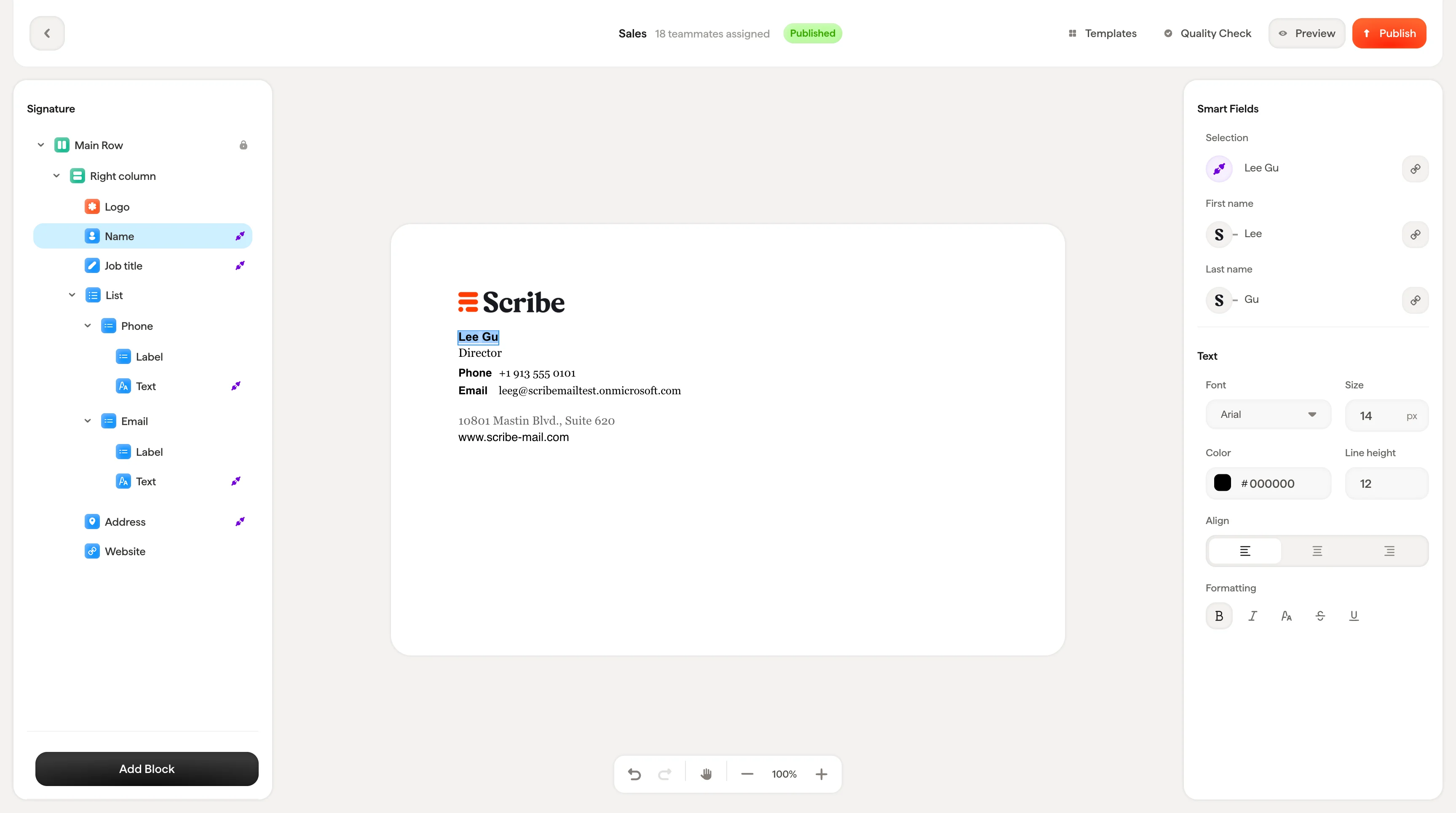 Textblock im Inline-Bearbeitungsmodus auf der Arbeitsfläche
