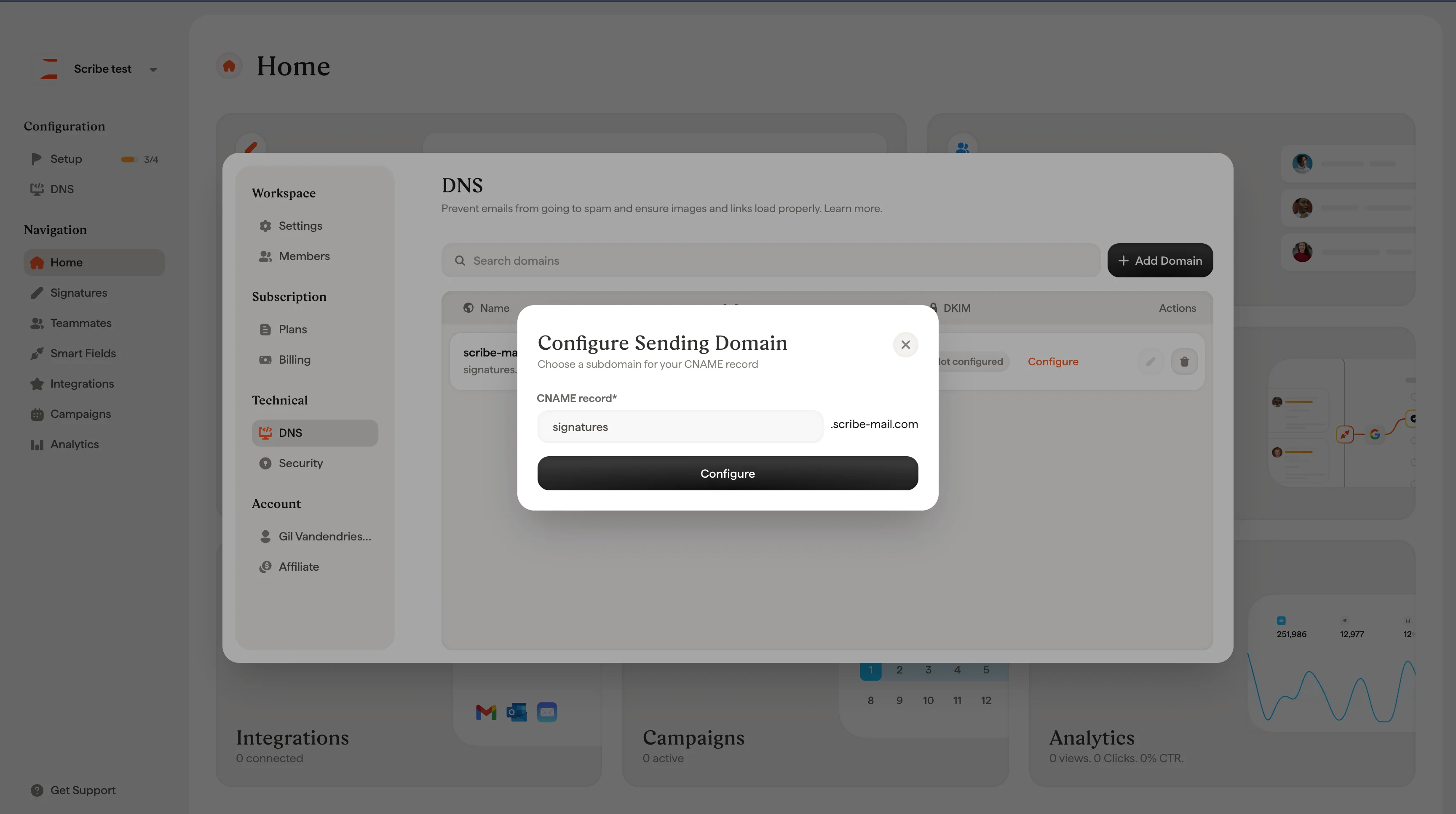 Procedura guidata di configurazione DNS, primo passaggio: inserimento del nome di dominio
