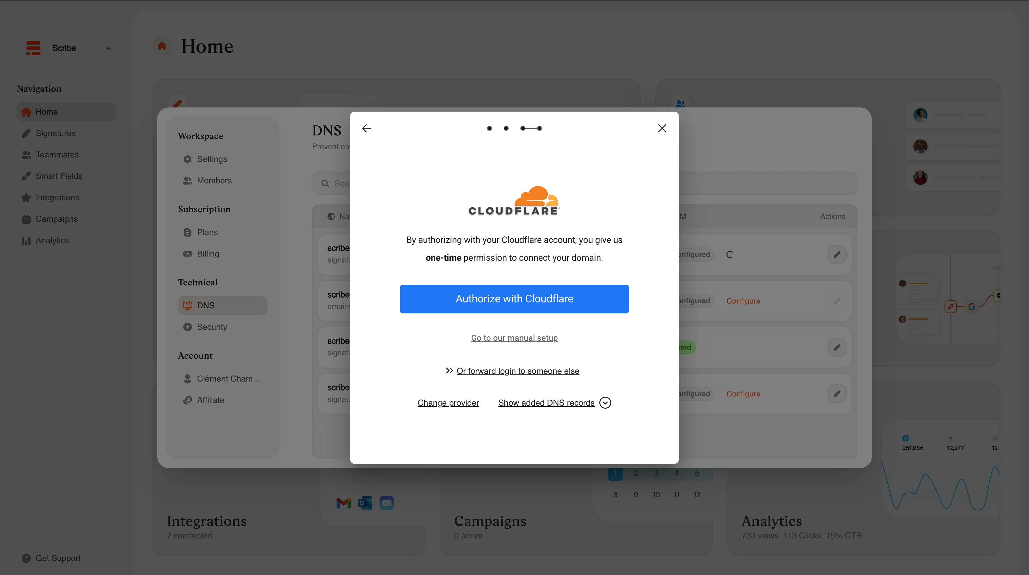Procedura guidata di configurazione DNS, passaggio di configurazione automatica del provider del dominio
