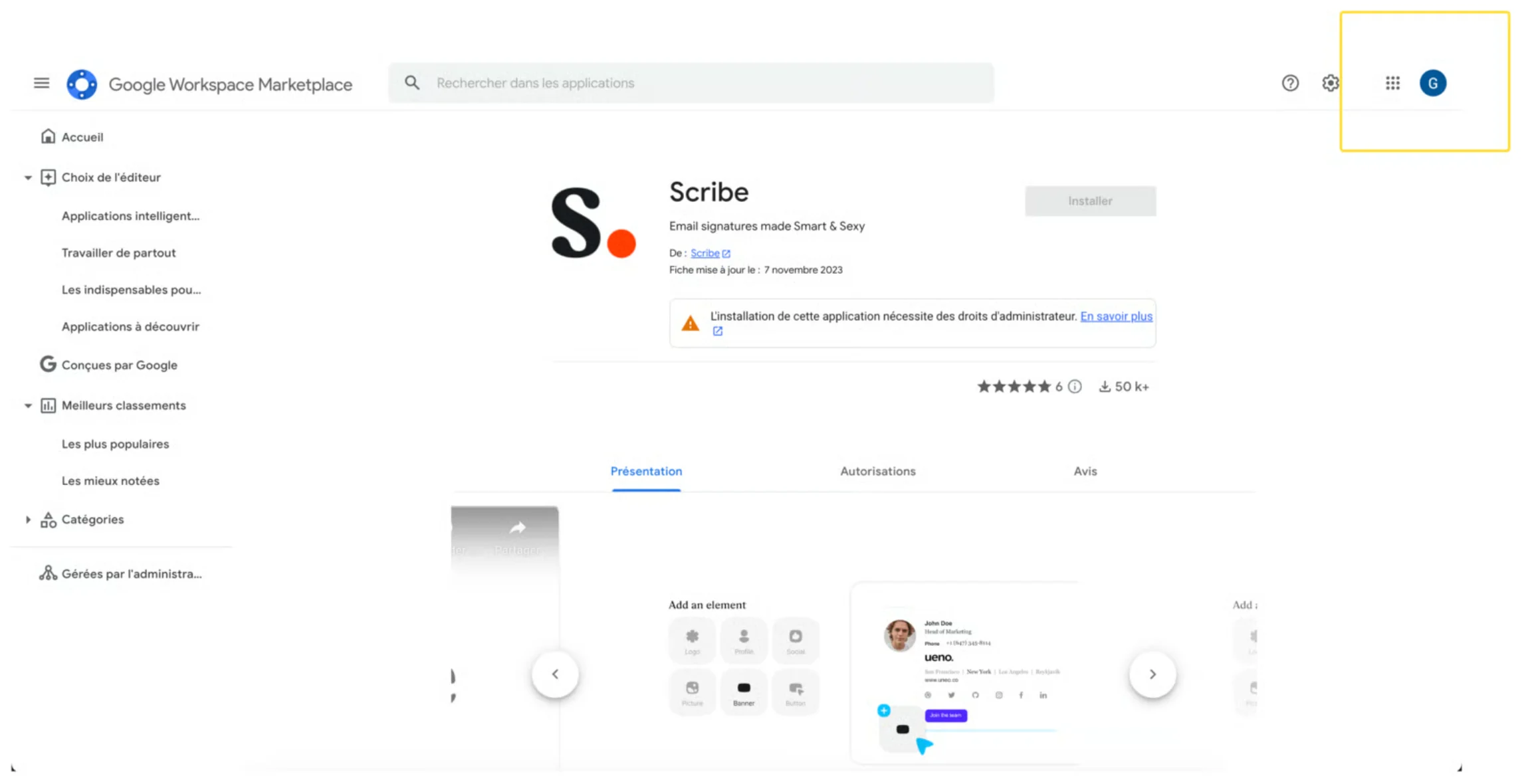 Accountkiezer in Google Workspace Marketplace met domeinopties