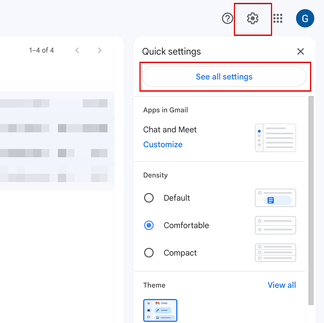 Icono del engranaje de Gmail y opción Ver todos los ajustes Icono del engranaje de Gmail y opción Ver todos los ajustes