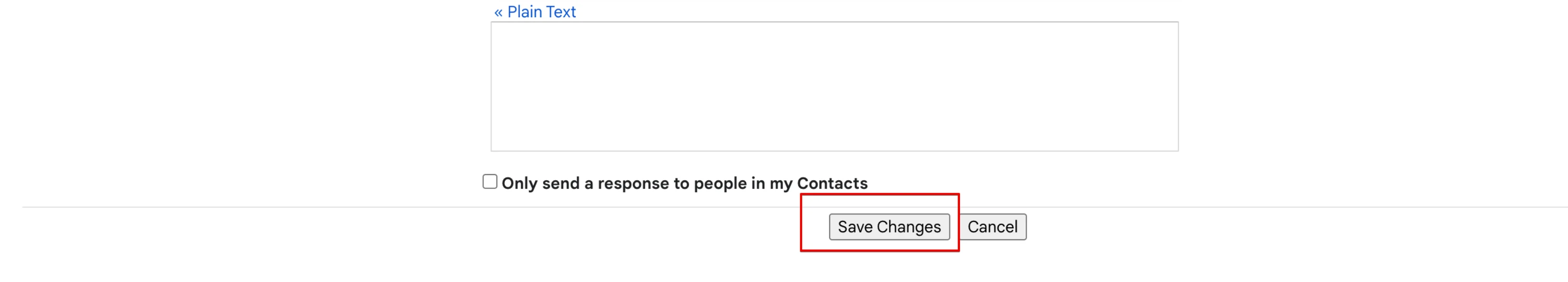 Botón Save Changes de Gmail al final de la página de configuración