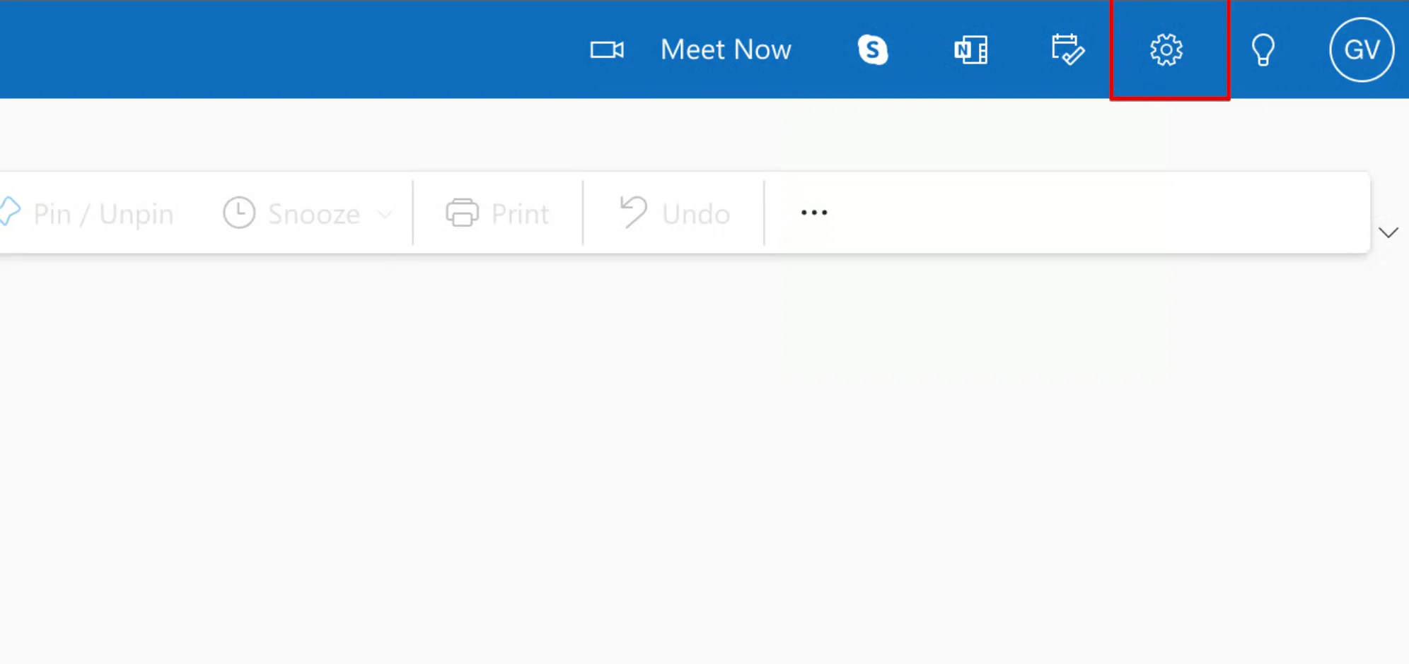 Outlook on the web gear icon to open Settings