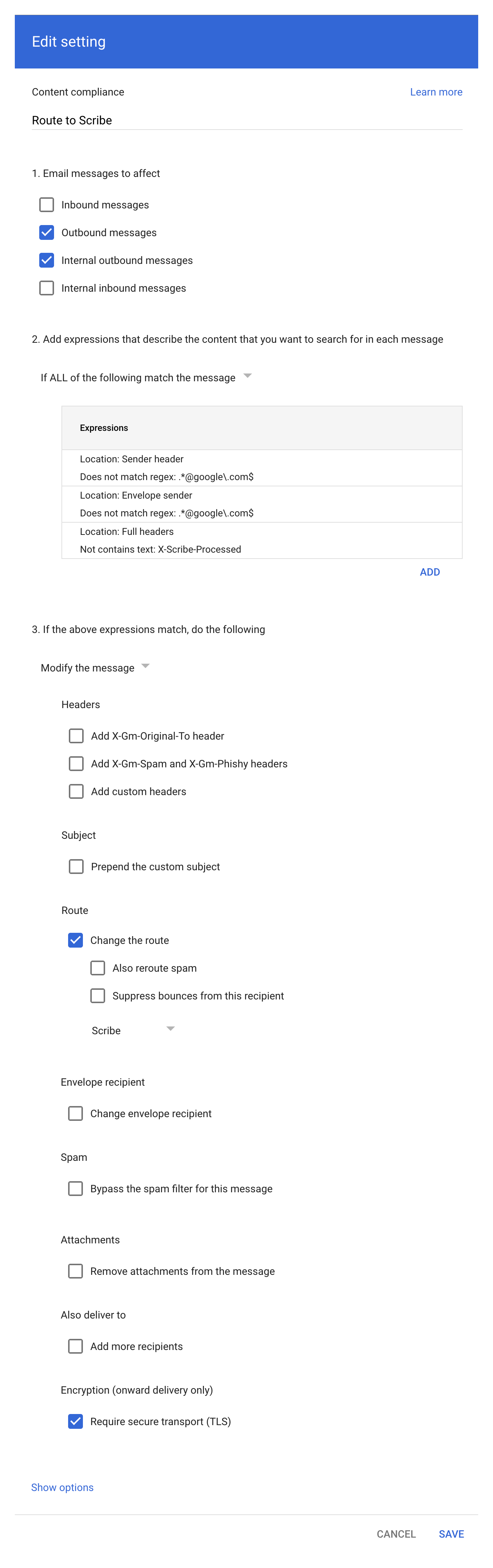 Content compliance form configuration