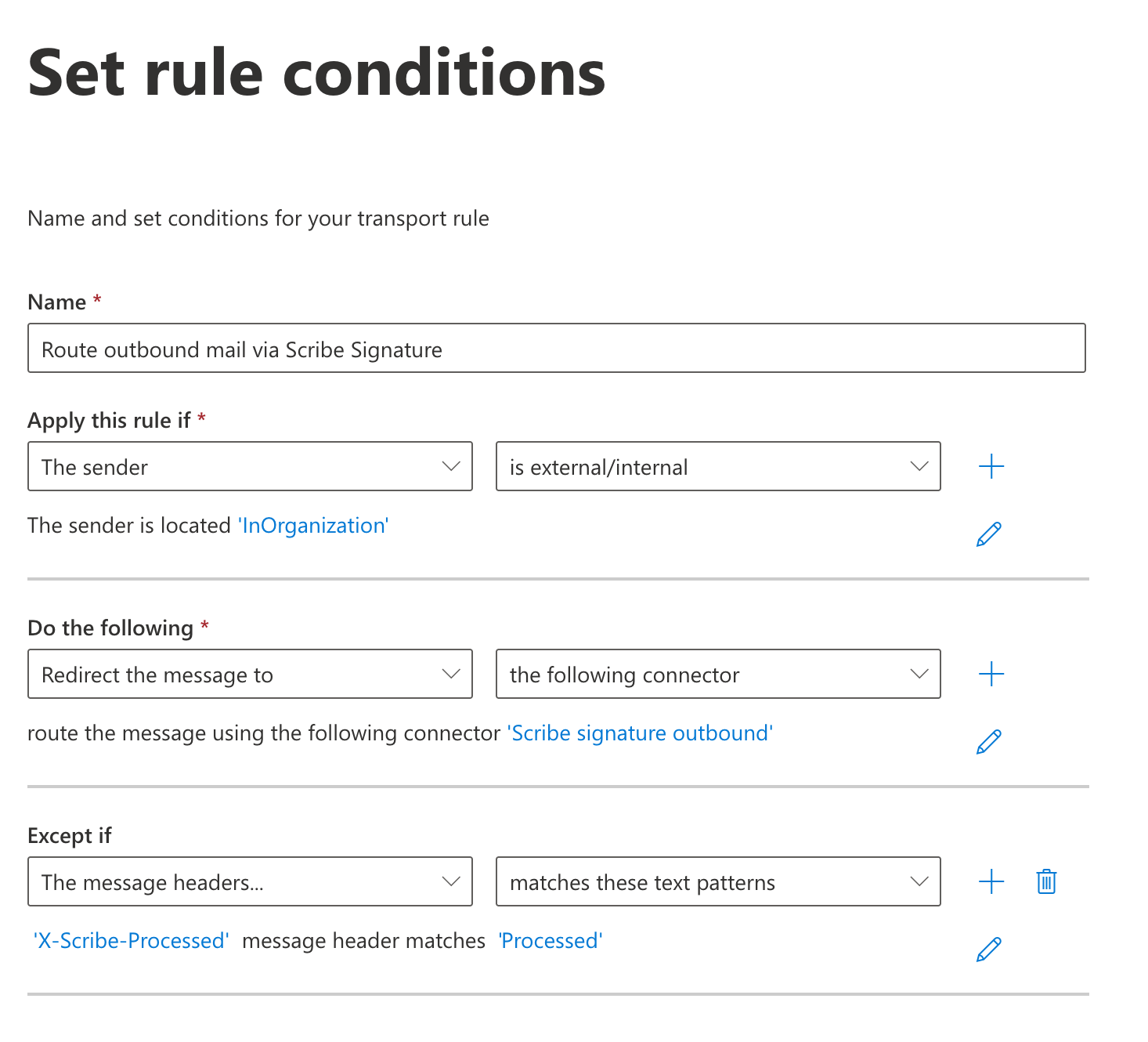 Set rule conditions form with all fields configured