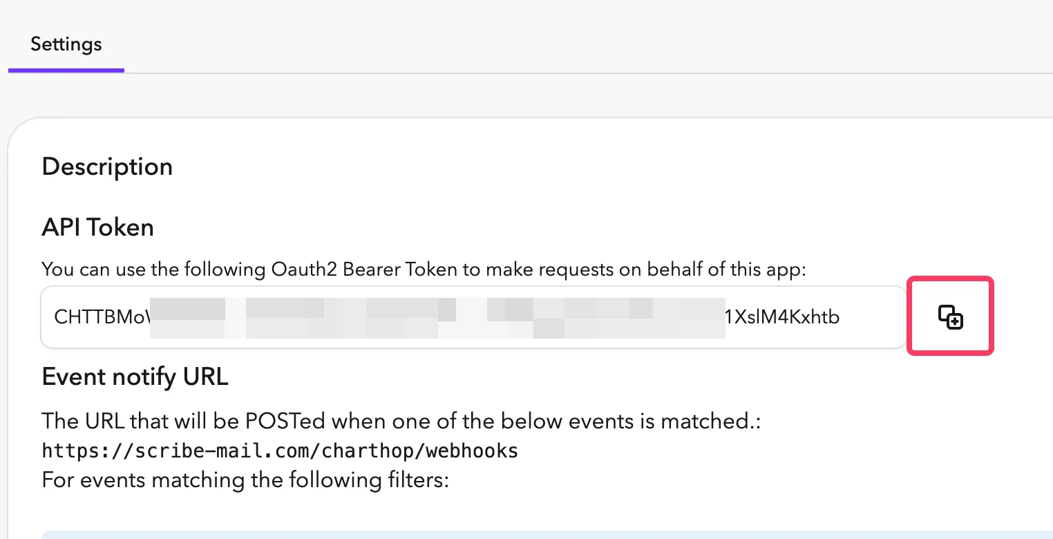 ChartHop-Tab Settings mit API Token