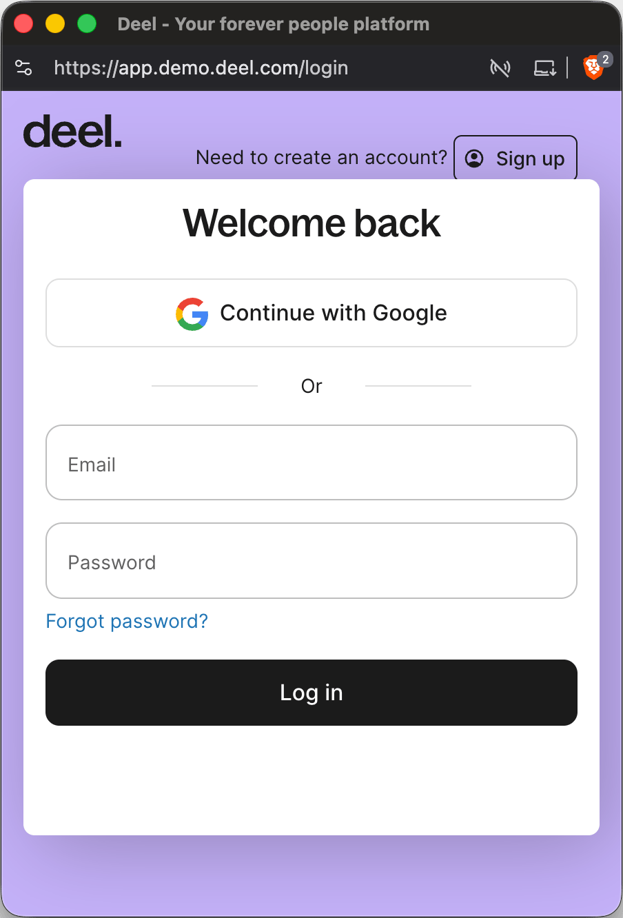 Deel login page