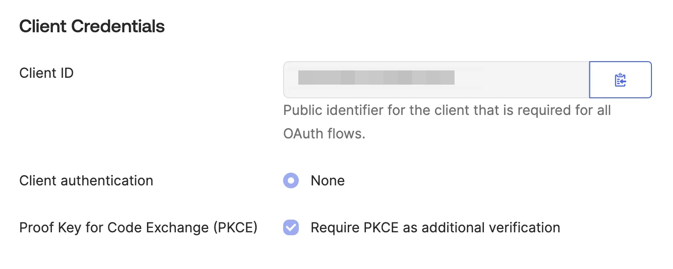 Bagian Client Credentials yang menampilkan Client ID