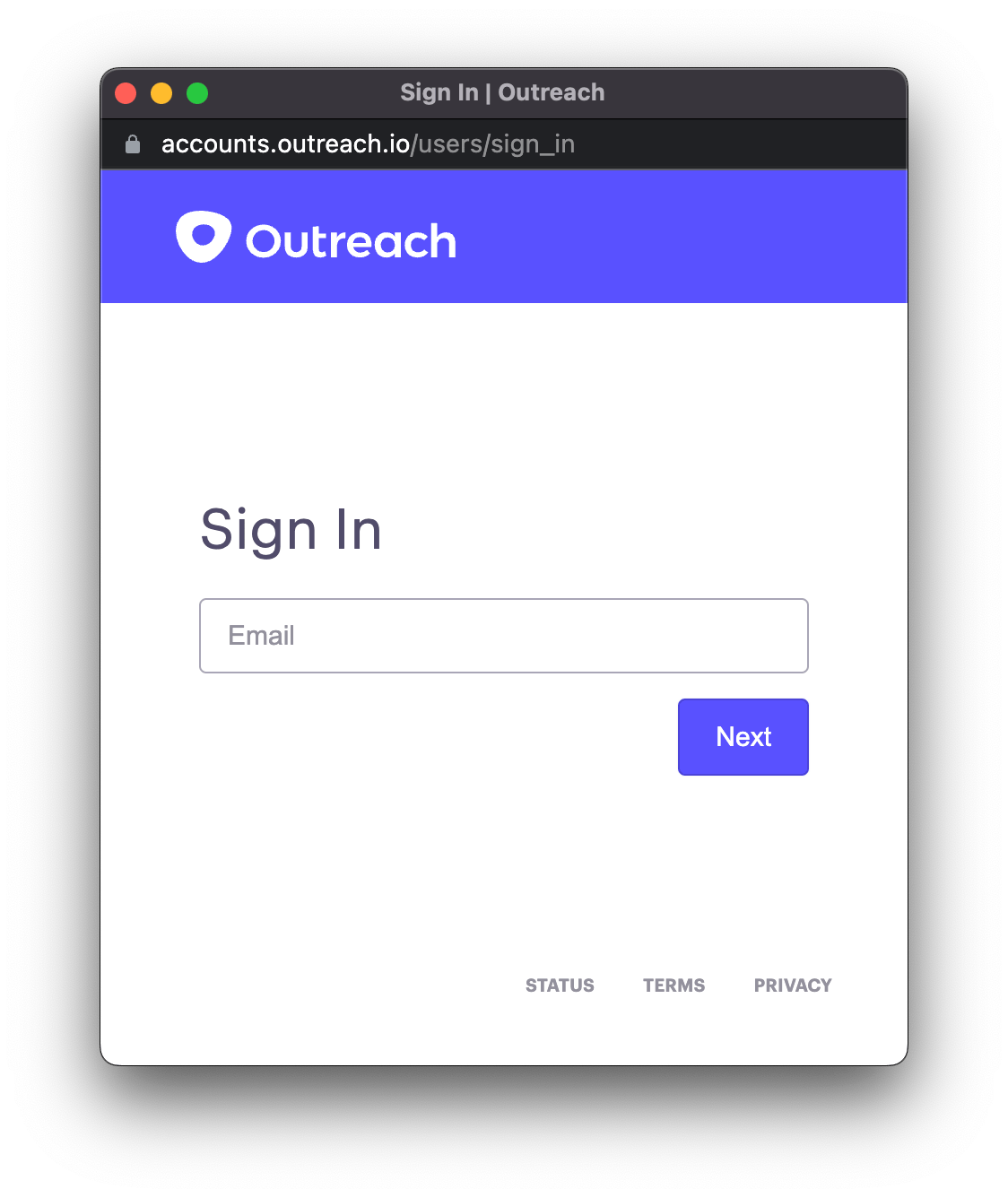Outreach sign-in screen