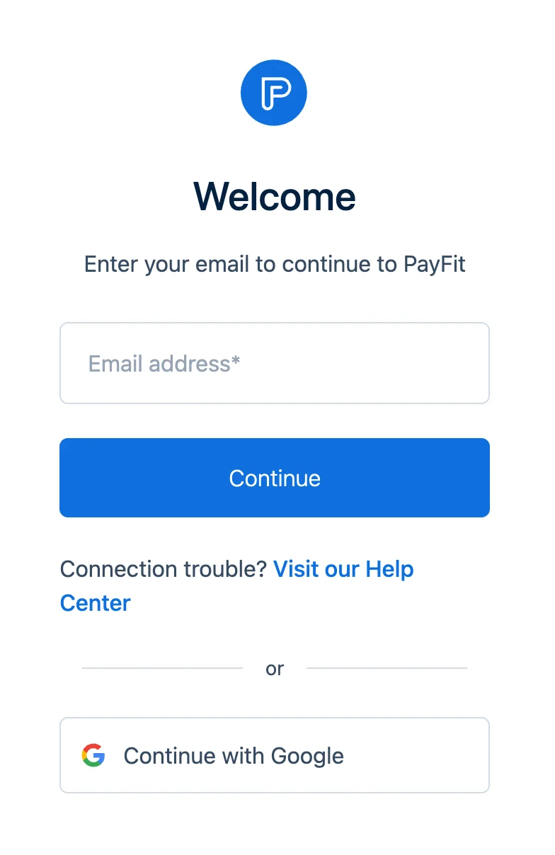 Payfit sign-in screen