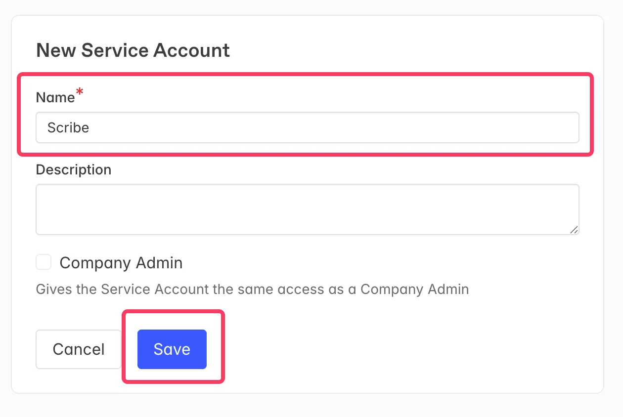 Formular für neues Servicekonto mit Scribe als Name