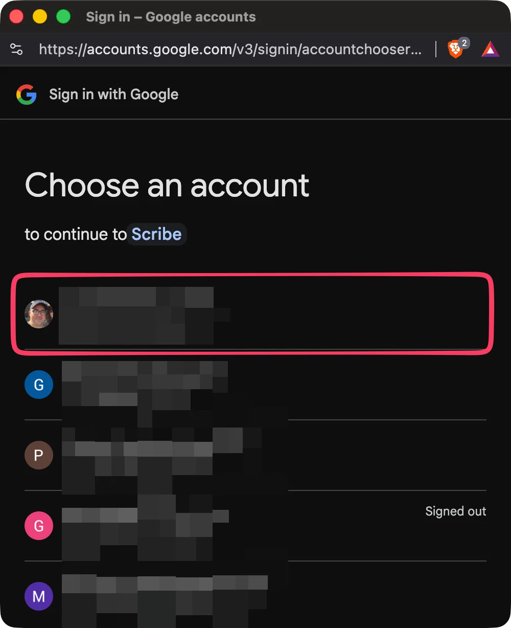 Google account chooser