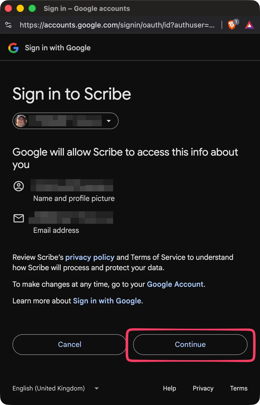 Sign in to Scribe with Google