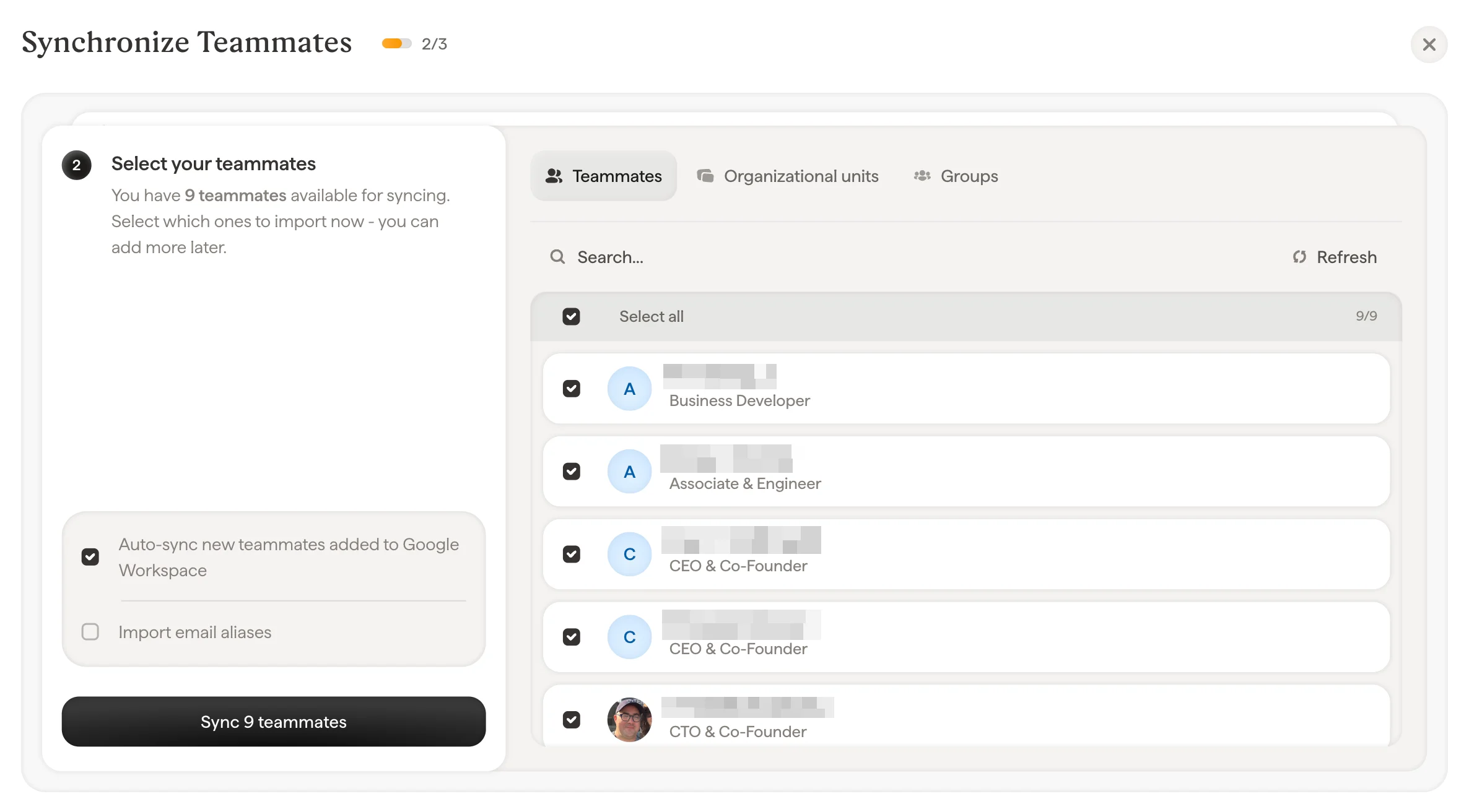 Synchronize Teammates dialog