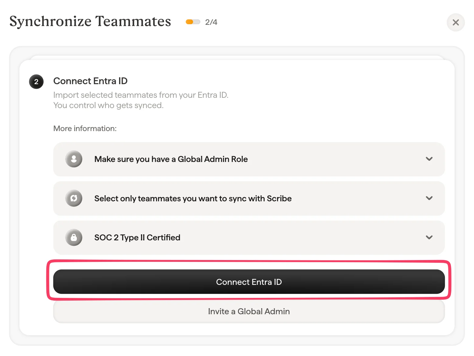 Finestra Synchronize Teammates con il pulsante Connect Entra ID